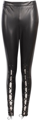 boohoo Premium Lace Up Front Leather Look Pants