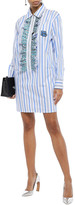 Thumbnail for your product : Prada Ruffled Logo-appliqued Striped Cotton-poplin Mini Shirt Dress