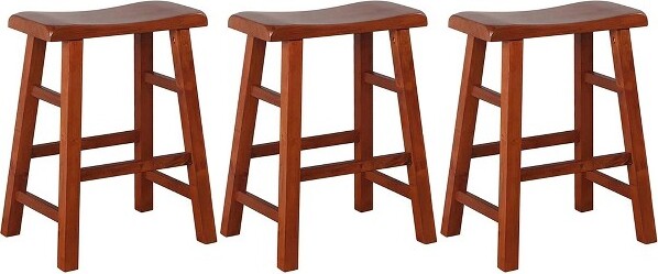eHemco eHemcoHeavy-DutySolidWoodSaddleSeatKitchenCounterHeightBarstools,24Inches,Setof3,DarkOak