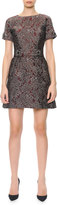 Thumbnail for your product : Dolce & Gabbana Short-Sleeve Metallic Jacquard Dress with Crystal Buttons