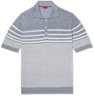 Isaia Striped Mélange Linen and Cotton-Blend Polo Shirt