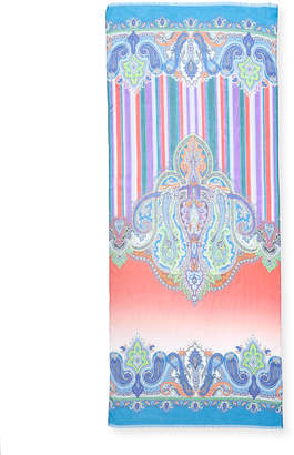 Etro Dhely Ombre Striped Paisley Silk Scarf
