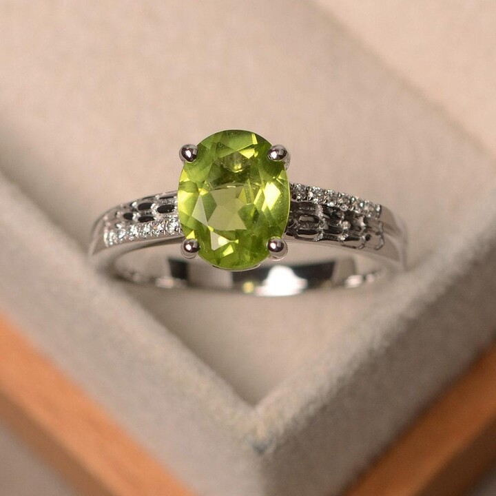 Etsy Peridot Ring, Engagement Natural Peridot, Oval Cut Peridot Green Gemstone Ring