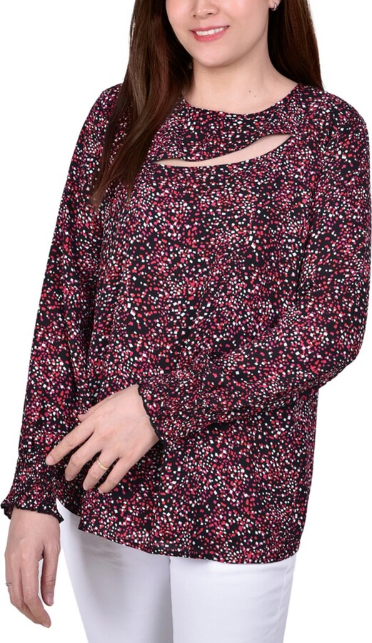 NY Collection Petite Long Sleeve Dobby Blouse