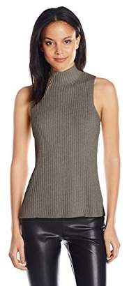 Kensie Women's Cotton Blend Sleeveless Mock Neck Sweater Shell