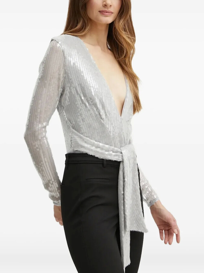 Bardot Emelia sequin-embellished tie-front top