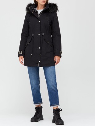 Very Glam Parka With Buckle Sleeve Detail Black