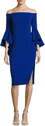 Milly Selena Off-the-Shoulder Cady Sheath Dress, Cobalt
