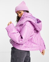 Thumbnail for your product : ASOS Petite ASOS DESIGN Petite vinyl cropped puffer jacket in lilac