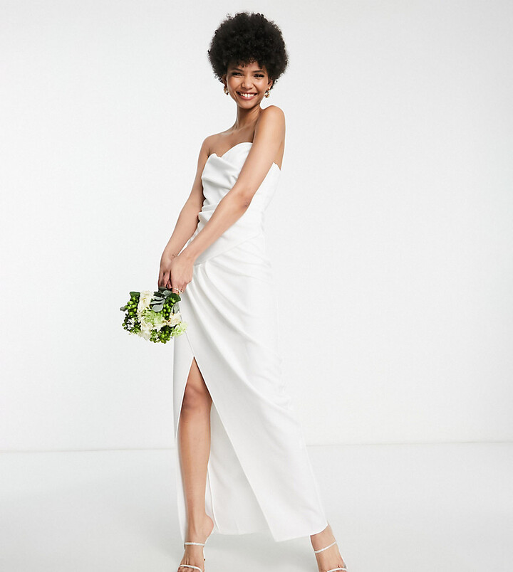 TFNC Tall Bridal bandeu wrap maxi dress in ivory ShopStyle