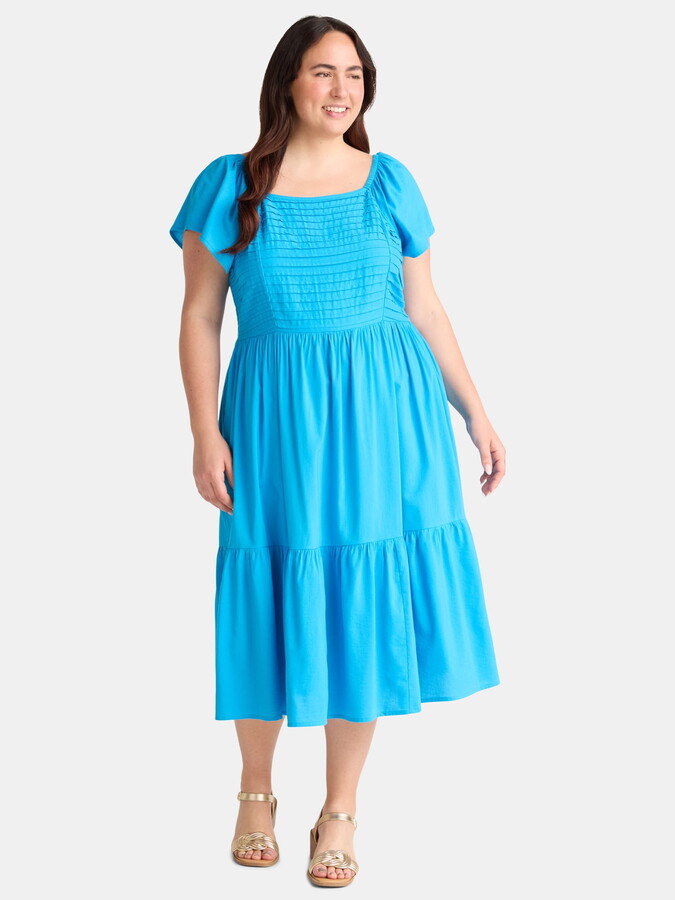Terra & Sky Women’s Plus Flutter Sleeve Midi Dress, Sizes 0X-5X