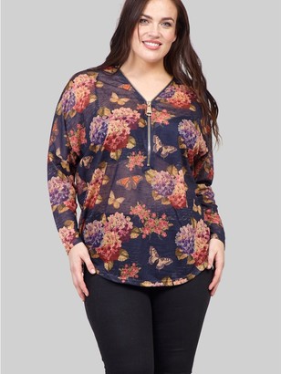 M&Co Izabel Curve floral zip front sweater