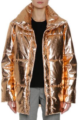 MSGM Metallic Quilted Puffer Coat, Gold