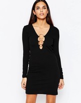 Thumbnail for your product : Club L Shift Dress With Plunge Neck And Disc Hardware Detail