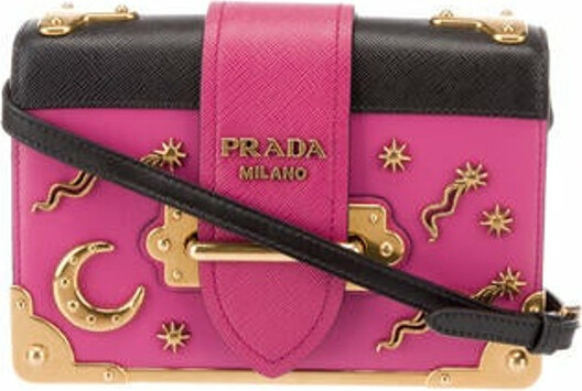 Prada Light Pink Astrology Moon Stars Cahier Leather Crossbody Bag