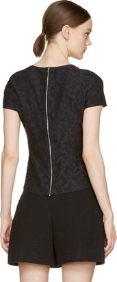Nina Ricci Black Lace Short Sleeve Zip-Up Blouse