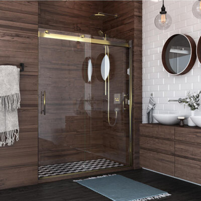 Holcam Luna Lite 60 in. W x 76 in. H Sliding Bypass Frameless Shower Door in Brushed Gold with 5/16 in. (8mm) Thick Clear Glass
