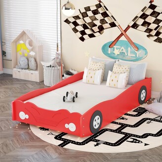 Nestfair Red Twin Size Car-Shaped Platform Bed