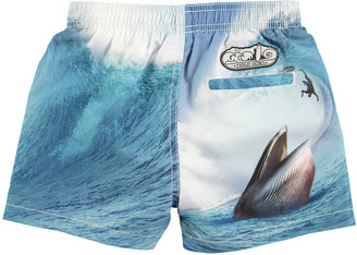 Molo Niko Surfer-Meets-Whale Swim Trunks, Blue Pattern, Size 18 Months-14