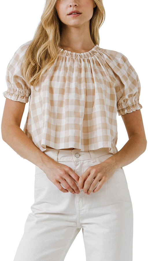 Gingham Check Puff Sleeve Top | ShopStyle