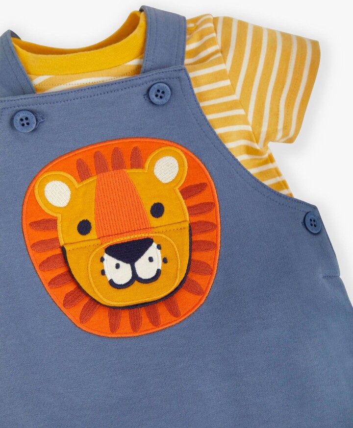 JOJO MAMAN BEBE JoJo Maman Bébé Baby Lion Appliqué Dungarees & Top Set