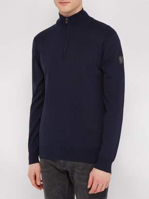 Belstaff Bay Zipped Cotton Blend Sweater - Mens - Navy