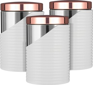 Dunelm Linear White and Rose Gold Set of Canisters White