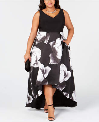 Betsy & Adam Plus Size Floral-Print High-Low Gown