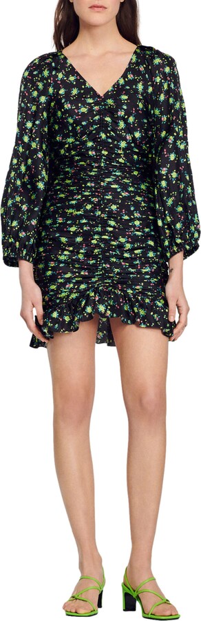 Sandro Novalee Floral Ruched Dress