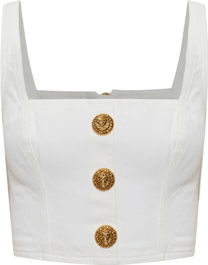 Balmain Button Square-Neck Top
