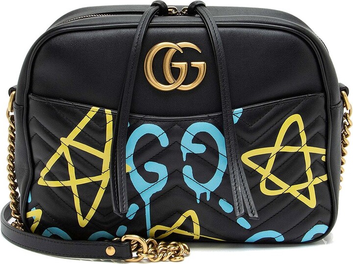 Gucci Black Matelasse Leather GG Marmont Ghost Medium Shoulder Bag (Authentic Pre-Loved)