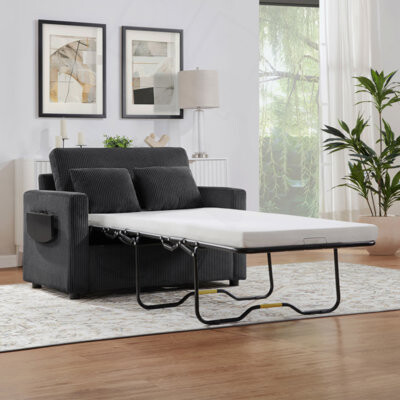 Twin Size Sofa Bed 47.2" Sleeper Sofa Loveseat Sofa With A Foldable Mattress, A Foldable Side Table, A Side Storage Pocket And Two USB Ports For Livin