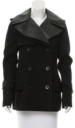 Ferragamo Leather-Trimmed Double-Breasted Jacket