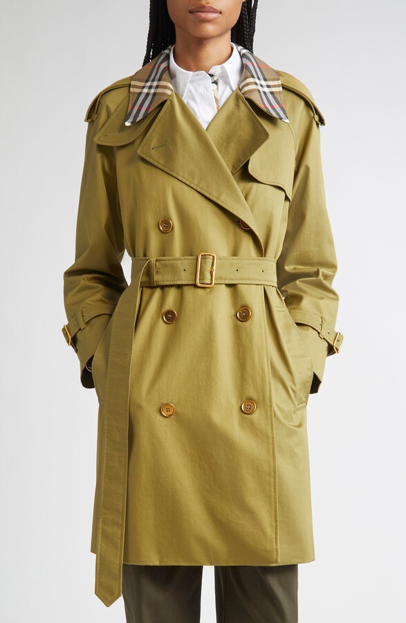 Burberry Castleford Check Collar Water Resistant Gabardine Trench Coat