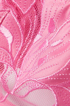 Fleur Du Mal Lily Satin-trimmed Embroidered Stretch-tulle Underwired Bra - Bubblegum