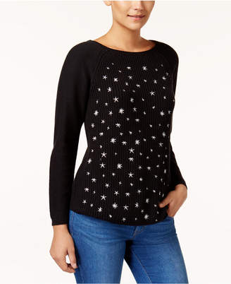 Style&Co. Style & Co Star-Embroidered Sweater, Created for Macy's