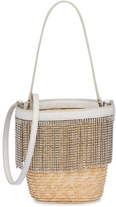Miu Miu Crystal-Embellished Straw Bucket Bag