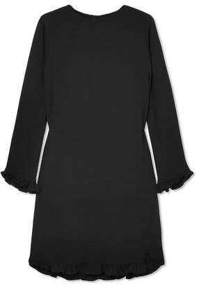 Ganni Ruffled Crepe Mini Dress - Black