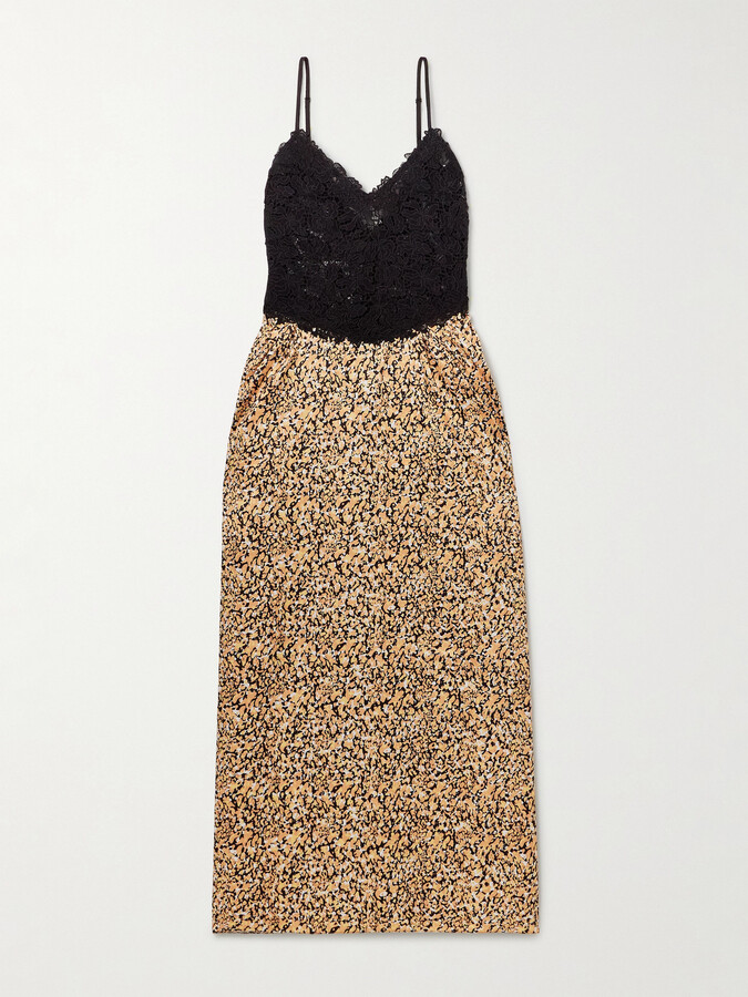 Kika Vargas Petra Lace And Printed Satin Maxi Dress - Neutrals