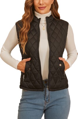 Achinel Women's Quilted Gilet Lightweight Padded Vest Stand Collar Zip  Sleevelss Jacket Navy Blue Stand Collar - ShopStyle