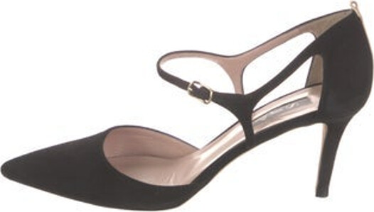 Sarah Jessica Parker Suede D'Orsay Pumps Black Pointed-Toes Mary Jane Strap Includes Box