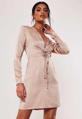 Missguided Nude Satin Corset Front Mini Dress