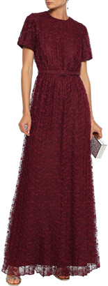 Mikael Aghal Belted Pleated Lace Gown