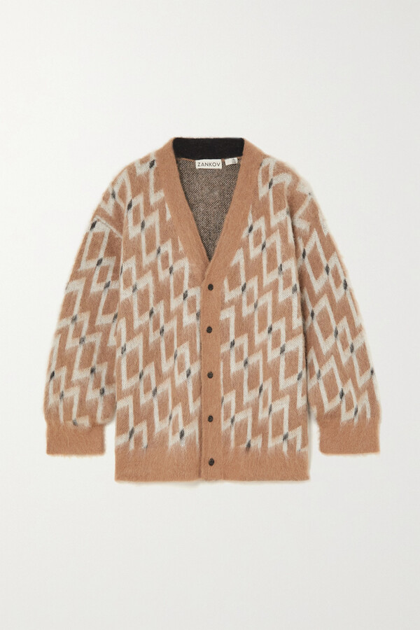 Zankov Joshua Brushed Jacquard knit Cardigan Camel ShopStyle