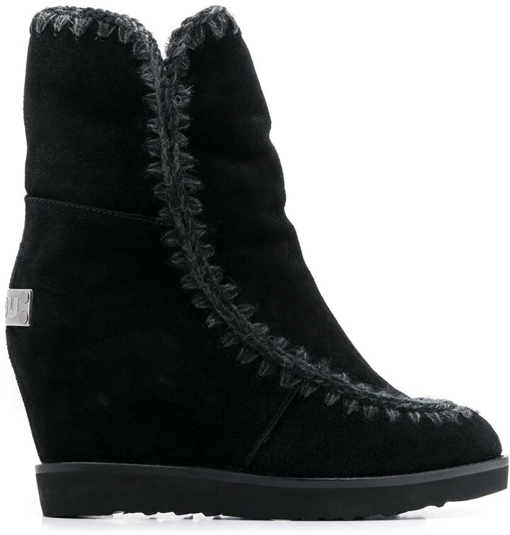 black wedge short boots