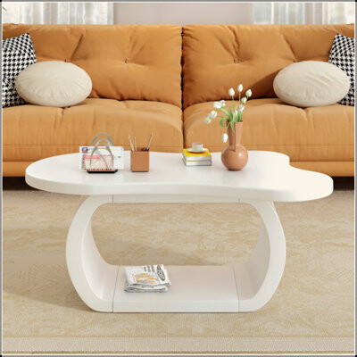 Ebern Designs 39.3"*23.6" Modern Cloud Coffee Table With 1.5" Thick Tabletop, Cream Style Irregular End Table With Curved Legs, Unique Design Accent Table With Roun