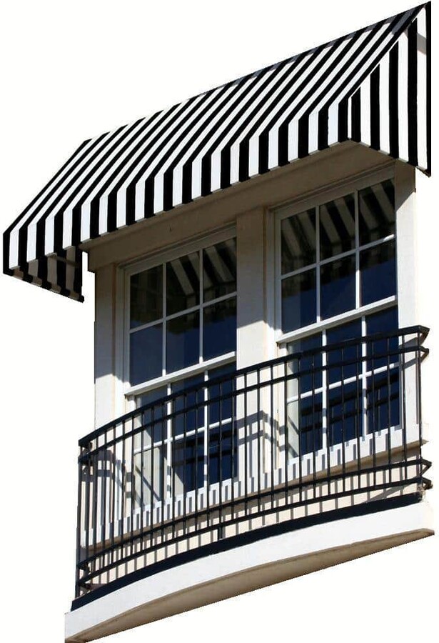 6.38 ft. New Yorker Fixed Awning 76.5 in. W x 31 in. H x 24 in. D Acrylic Fabric in Black/White Stripe