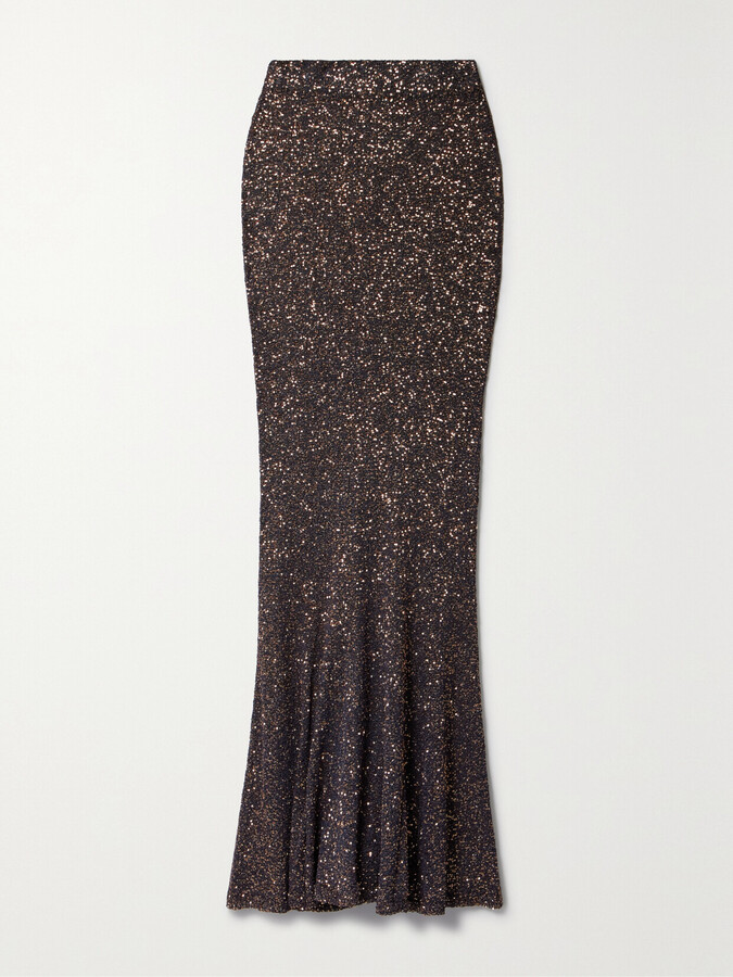Balenciaga Sequined Stretch-knit Maxi Skirt - Brown