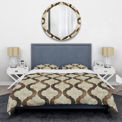 Design Art Brown Beige Ogee Pattern - Modern Duvet Cover Set