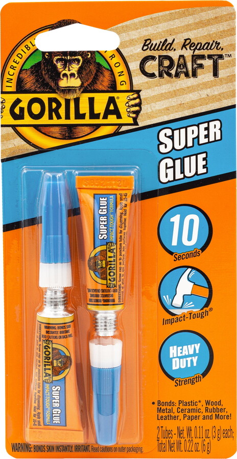 Gorilla Clear Super Glue 3g (.11 Ounces) Mini Tubes, 2 Pack, 24 hours cure time